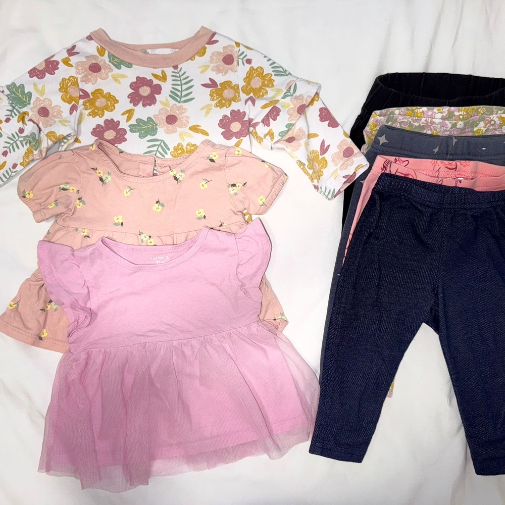 BUNDLE  3 GIRLS TOPS+ 4 LEGGINGS EXCELLENT CONDITIONS SIZE 12 M